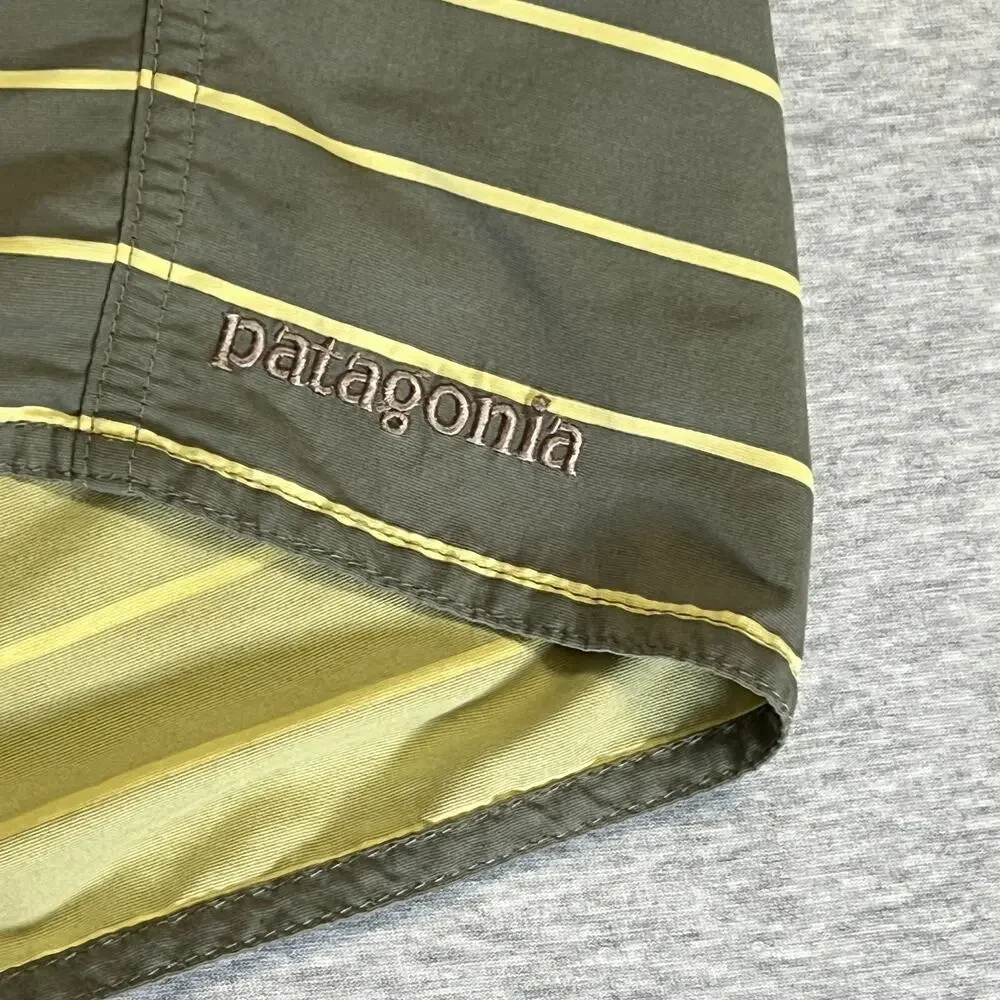 Patagonia Wavefarer Board Shorts Mens 34 Gray Yellow Stripe Swim Unlined 9”‎